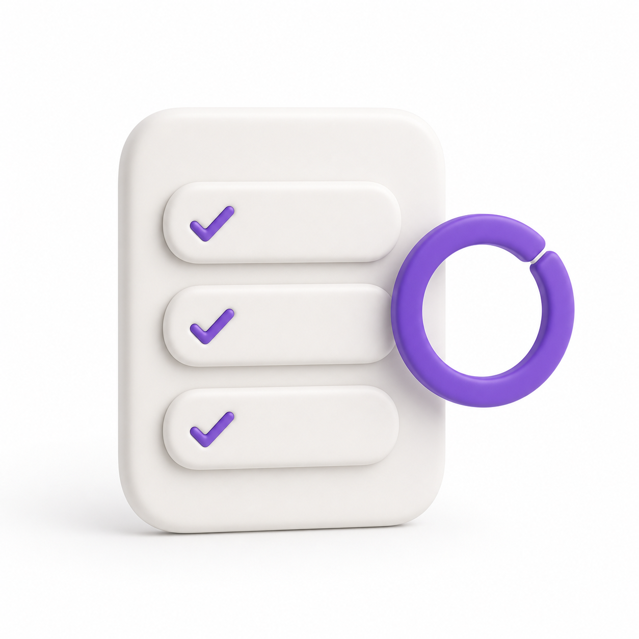 3D render of a clinical checklist card with blue checkmarks